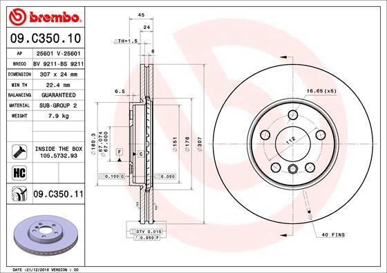 Brembo 09.C350.11 - Bremžu diski adetalas.lv