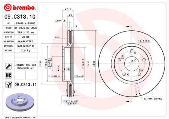 Brembo 09.C313.11 - Bremžu diski adetalas.lv