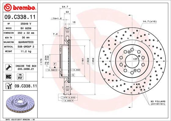 Brembo 09.C338.11 - Bremžu diski adetalas.lv