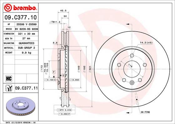 Brembo 09.C377.11 - Bremžu diski adetalas.lv