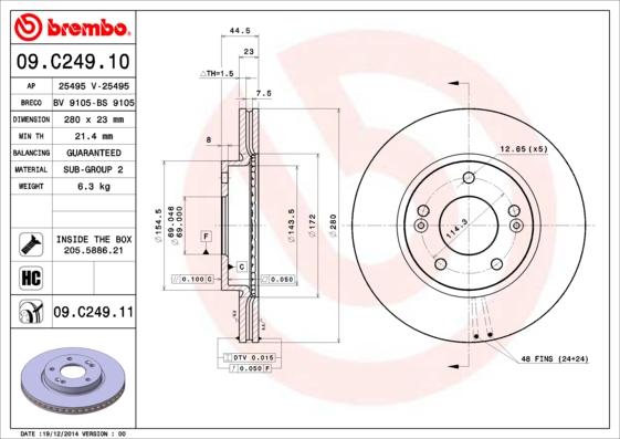 Brembo 09.C249.11 - Bremžu diski adetalas.lv