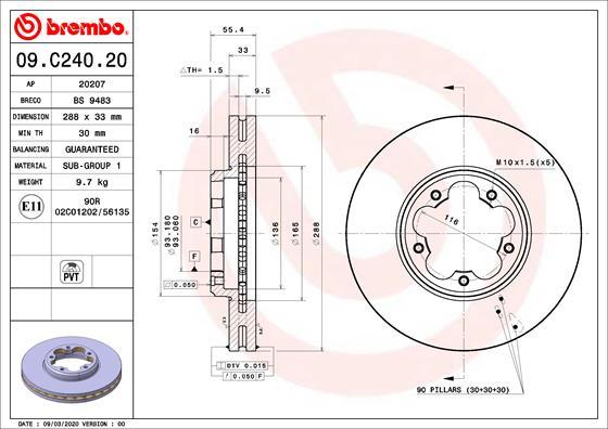 Brembo 09.C240.20 - Bremžu diski adetalas.lv