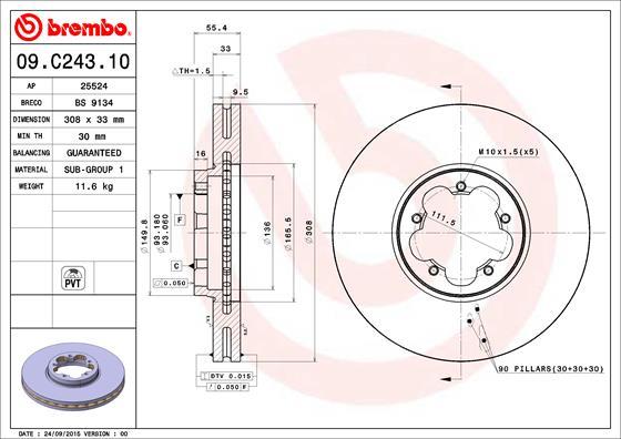 Brembo 09.C243.10 - Bremžu diski adetalas.lv