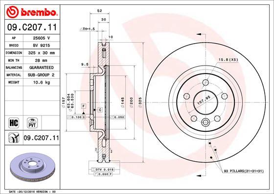 Brembo 09.C207.11 - Bremžu diski adetalas.lv