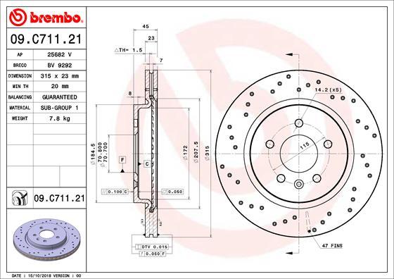 Brembo 09.C711.21 - Bremžu diski adetalas.lv