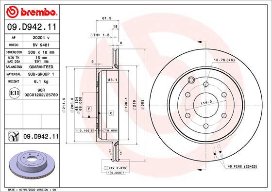 Brembo 09.D942.11 - Bremžu diski adetalas.lv