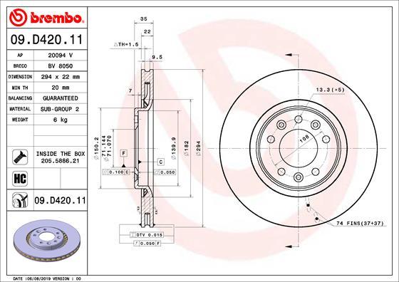 Brembo 09.D420.11 - Bremžu diski adetalas.lv