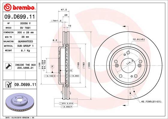 Brembo 09.D699.11 - Bremžu diski adetalas.lv