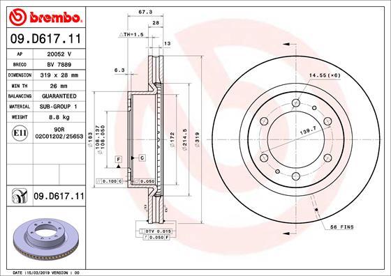 Brembo 09.D617.11 - Bremžu diski adetalas.lv