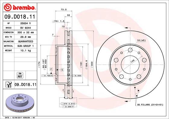 Brembo 09.D018.11 - Bremžu diski adetalas.lv