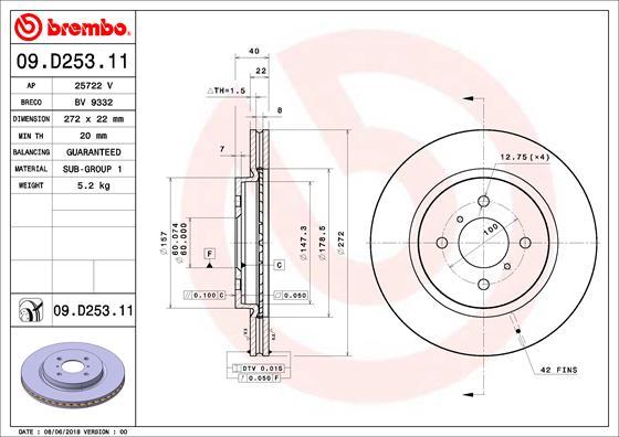 Brembo 09.D253.11 - Bremžu diski adetalas.lv