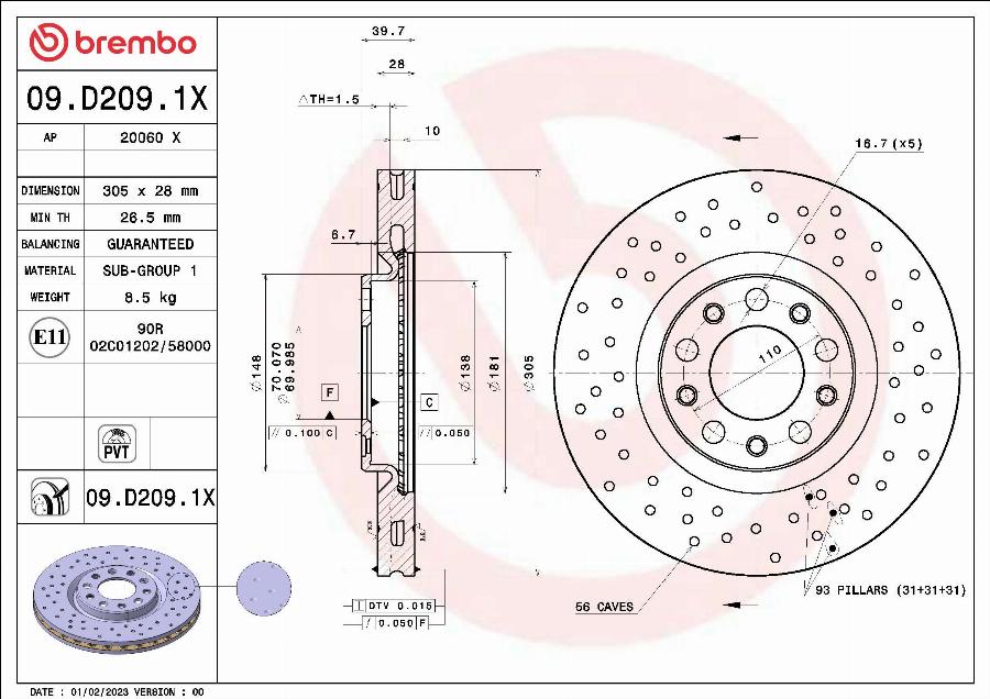 Brembo 09.D209.1X - Bremžu diski adetalas.lv