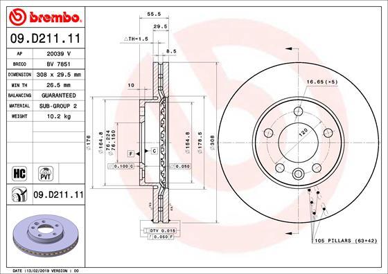 Brembo 09.D211.11 - Bremžu diski adetalas.lv