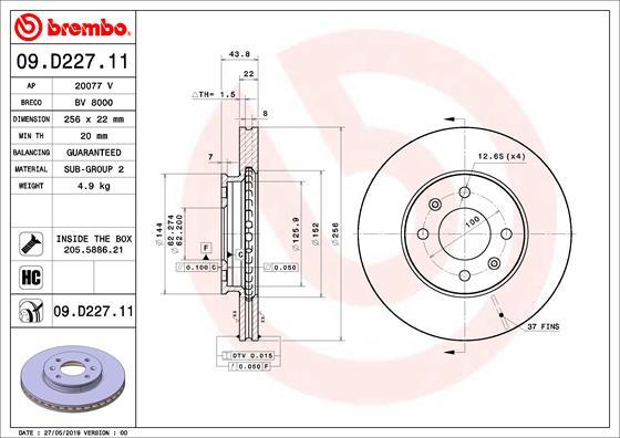 Brembo 09.D227.11 - Bremžu diski adetalas.lv