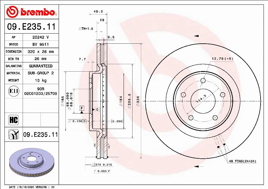 Brembo 09.E235.11 - Bremžu diski adetalas.lv