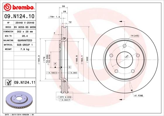 Brembo 09.N124.10 - Bremžu diski adetalas.lv