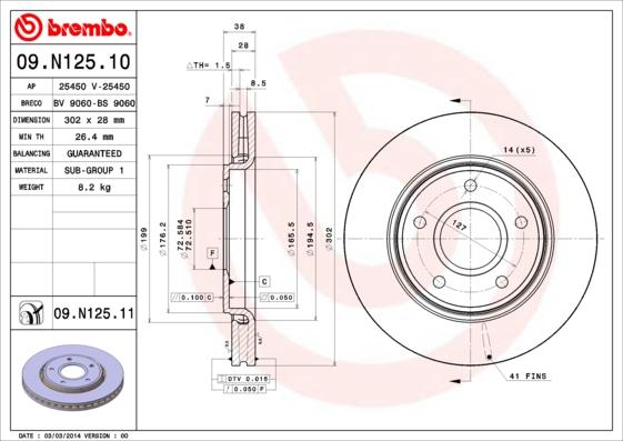 Brembo 09.N125.11 - Bremžu diski adetalas.lv