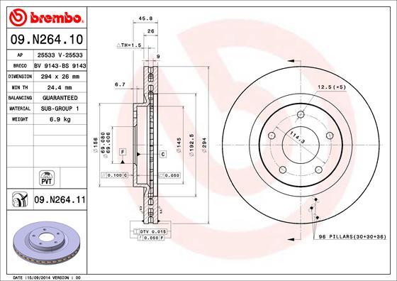 Brembo 09.N264.11 - Bremžu diski adetalas.lv