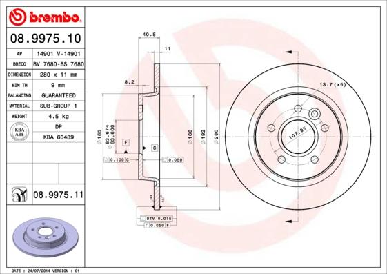 Brembo 08.9975.11 - Bremžu diski adetalas.lv