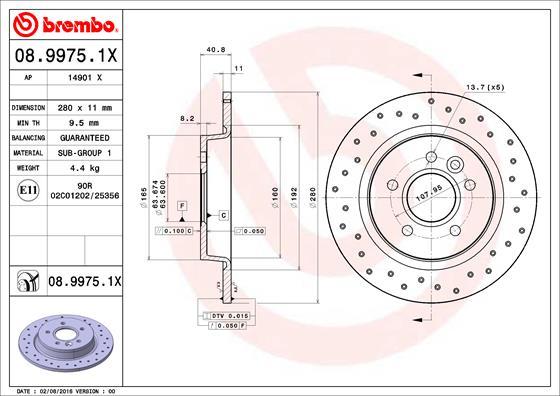 Brembo 08.9975.1X - Bremžu diski adetalas.lv