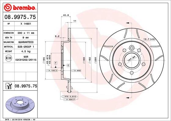 Brembo 08.9975.75 - Bremžu diski adetalas.lv