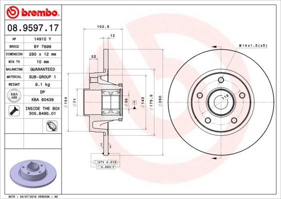 Brembo 08.9597.17 - Bremžu diski adetalas.lv