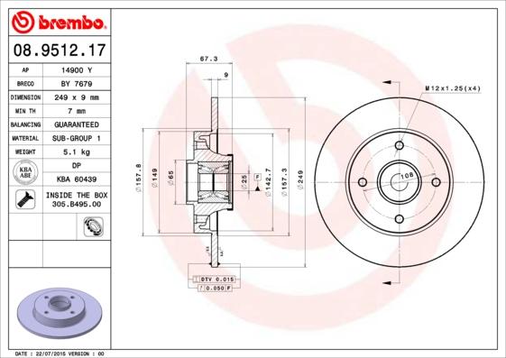 Brembo 08.9512.17 - Bremžu diski adetalas.lv