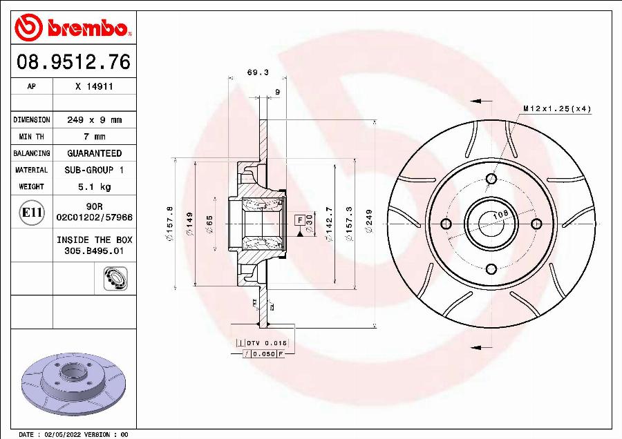 Brembo 08.9512.76 - Bremžu diski adetalas.lv