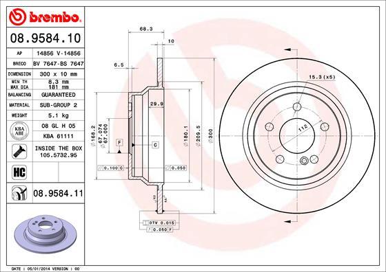 Brembo 08.9584.11 - Bremžu diski adetalas.lv