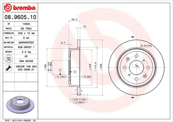 Brembo 08.9605.10 - Bremžu diski adetalas.lv