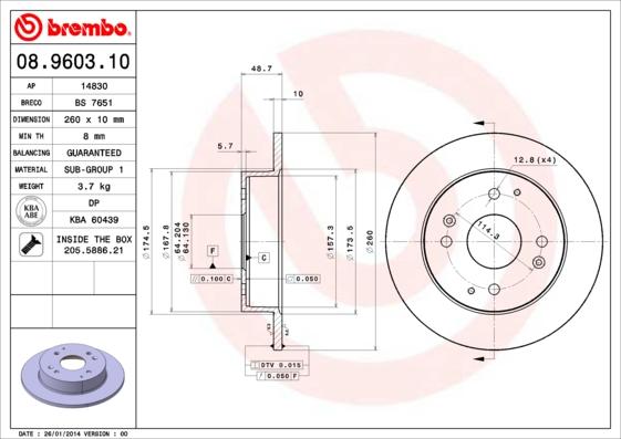 Brembo 08.9603.10 - Bremžu diski adetalas.lv