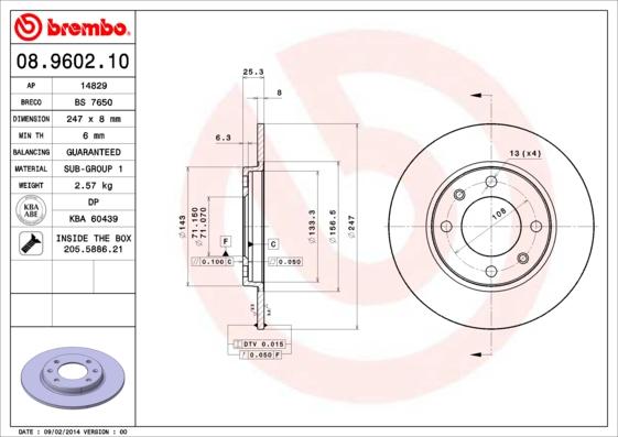 Brembo 08.9602.10 - Bremžu diski adetalas.lv