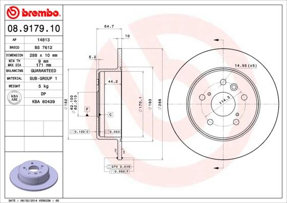 Brembo 08.9179.10 - Bremžu diski adetalas.lv