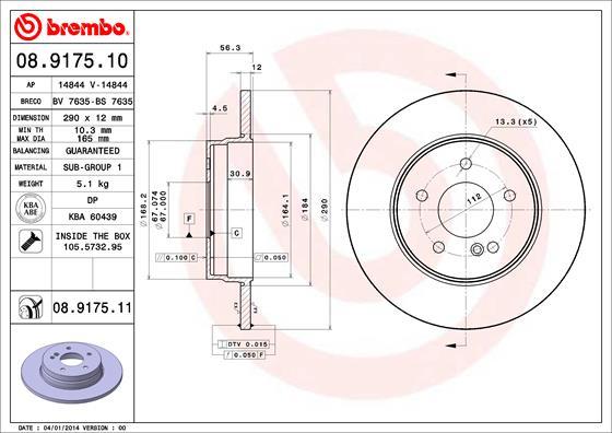 Brembo 08.9175.10 - Bremžu diski adetalas.lv