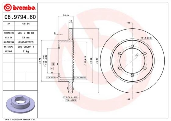 Brembo 08.9794.60 - Bremžu diski adetalas.lv