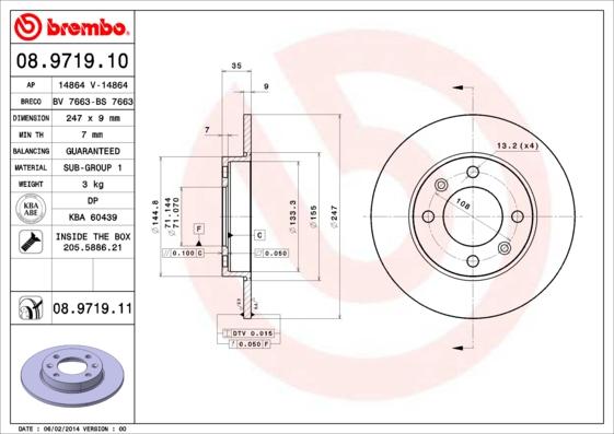 Brembo 08.9719.10 - Bremžu diski adetalas.lv