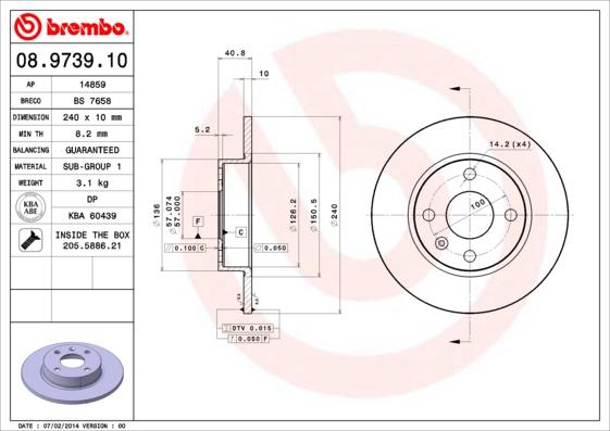 Brembo 08.9739.10 - Bremžu diski adetalas.lv