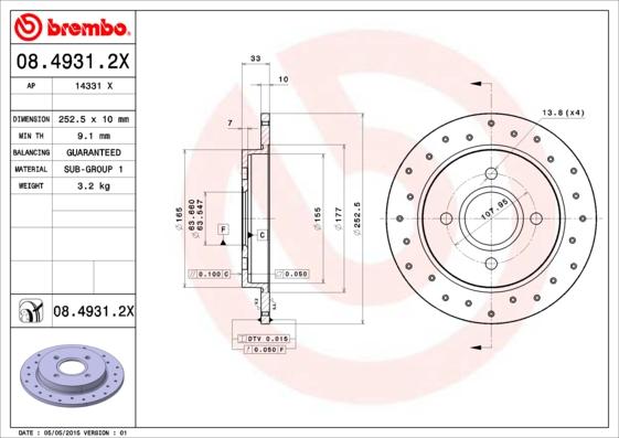 Brembo 08.4931.2X - Bremžu diski adetalas.lv