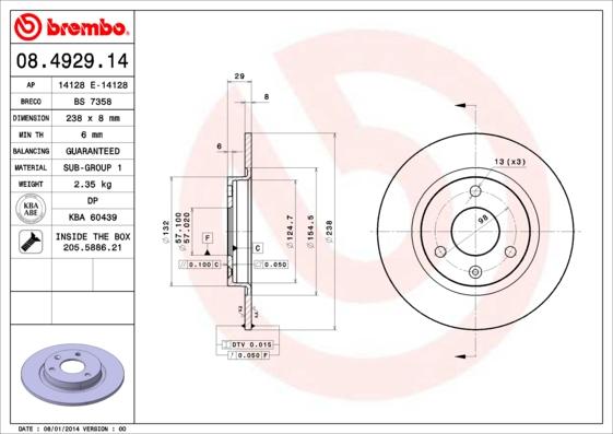 Brembo 08.4929.14 - Bremžu diski adetalas.lv