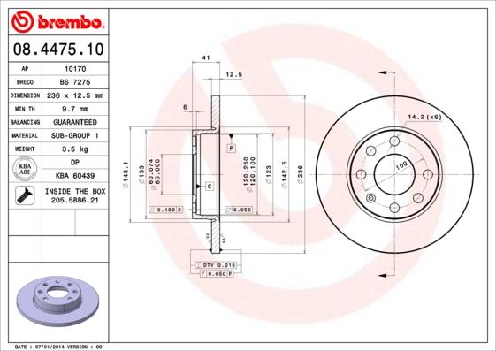 Brembo 08.4475.10 - Bremžu diski adetalas.lv