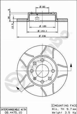 Brembo 08.4475.75 - Bremžu diski adetalas.lv