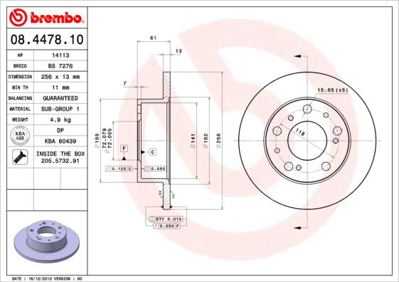 Brembo 08.4478.10 - Bremžu diski adetalas.lv