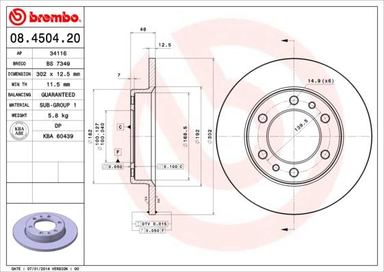 Brembo 08.4504.20 - Bremžu diski adetalas.lv