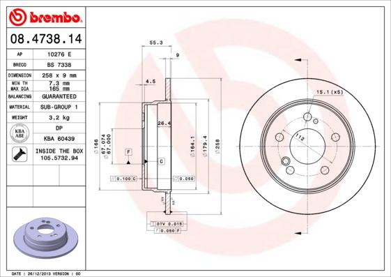 Brembo 08.4738.14 - Bremžu diski adetalas.lv