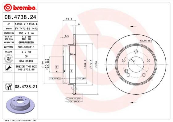 Brembo 08.4738.21 - Bremžu diski adetalas.lv