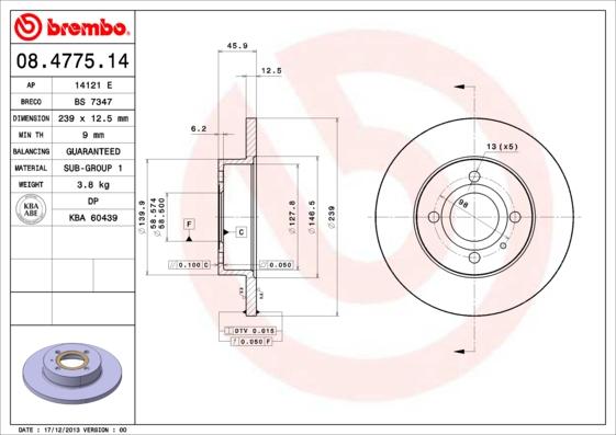 Brembo 08.4775.14 - Bremžu diski adetalas.lv