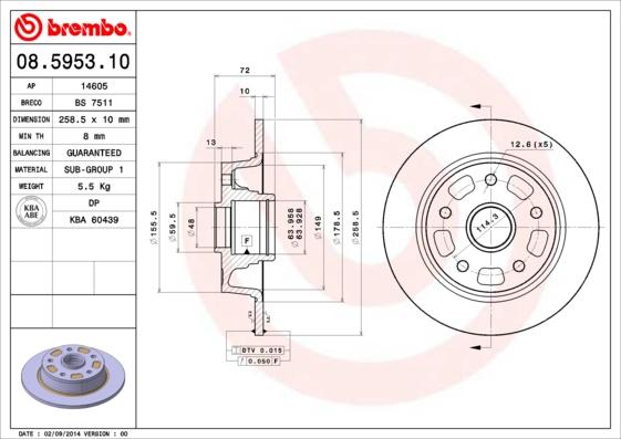 Brembo 08.5953.10 - Bremžu diski adetalas.lv