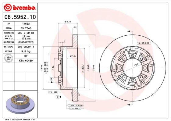 Brembo 08.5952.10 - Bremžu diski adetalas.lv