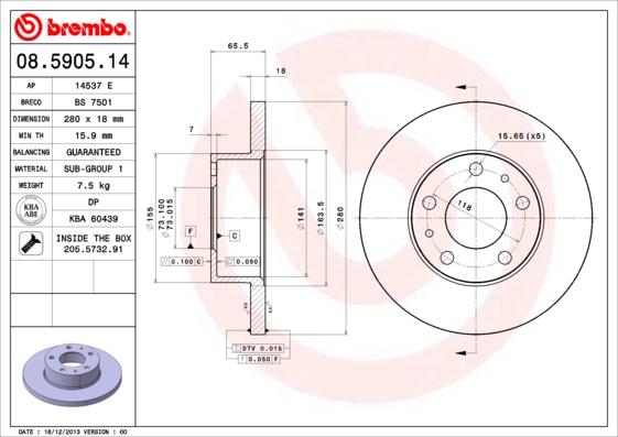 Brembo 08.5905.14 - Bremžu diski adetalas.lv