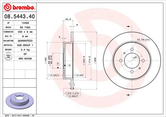 Brembo 08.5443.40 - Bremžu diski adetalas.lv